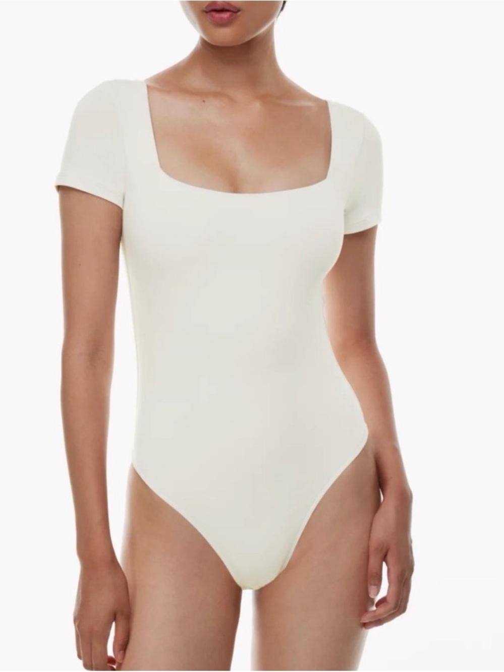 Babaton Cream Square Neck Short Sleeve Bodysuit
